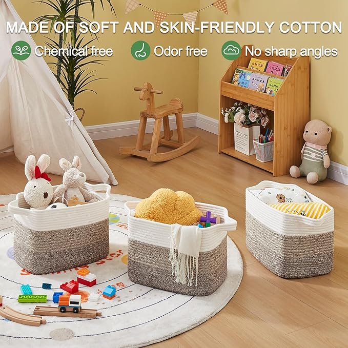 Woven Storage Basket, Cotton Rope Baskets for Toys, Towel, Gradient Dark Brown