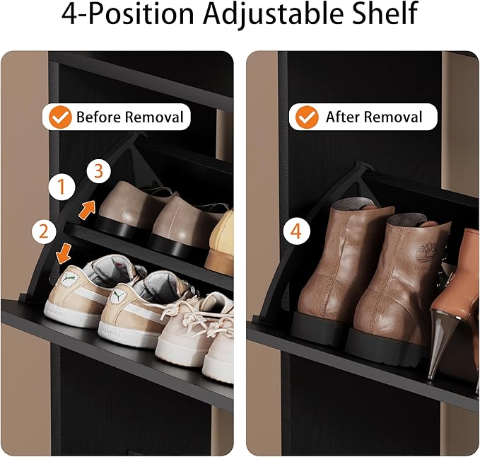 Shoe Storage Cabinet, Wood Shoe Organizer for Entryway with 3 Flip Drawers, Freestanding Shoe Rack with Adjustable Shelf, Narrow Shoe Dresser for Front Door Entrance(Black, 78.74" x 31.5" x 9.37")