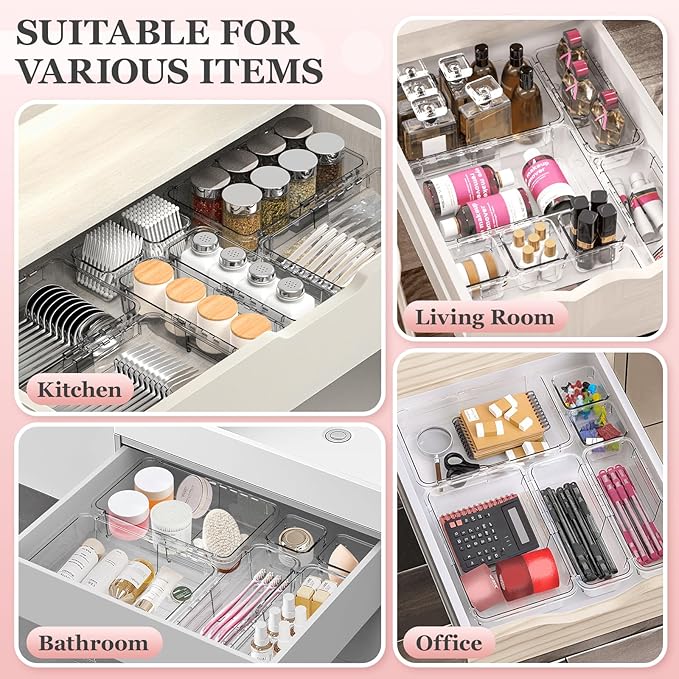 16 Pcs Clear Extendable Drawer Organizer