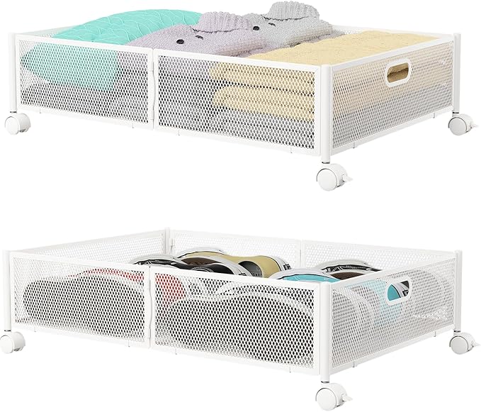 Under Bed Storage with wheels, Under the Bed Storage Containers, White
