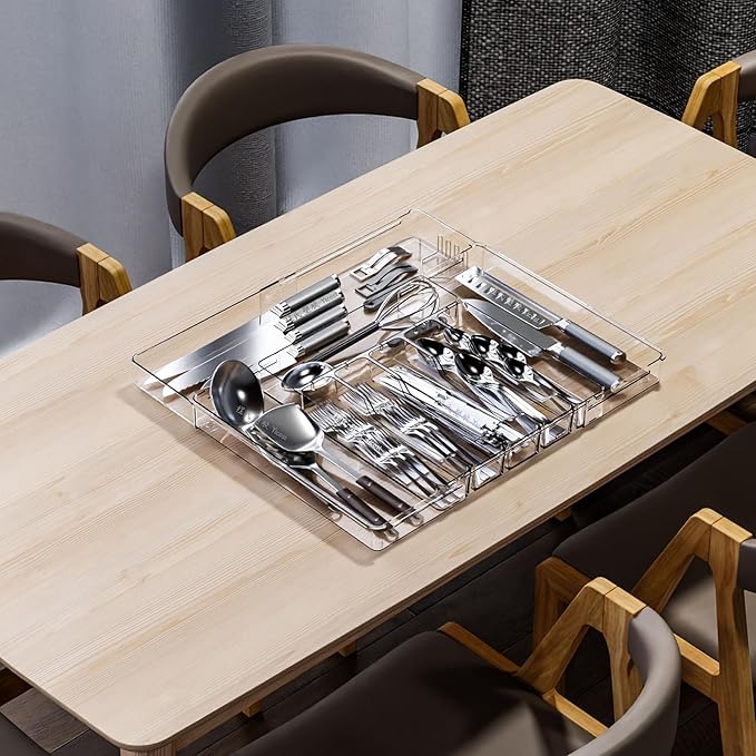 Clear Expandable Silverware Organizers for Kitchen Drawers