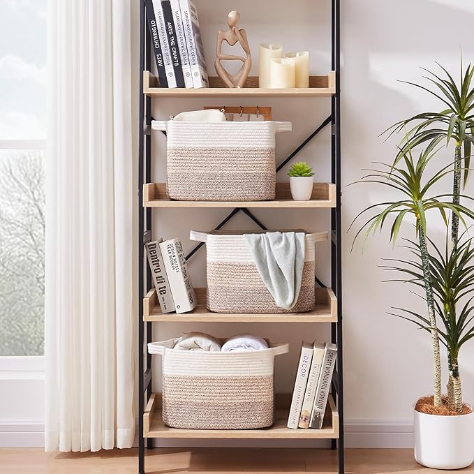 Storage Basket, Woven Baskets for Storage, White Blue