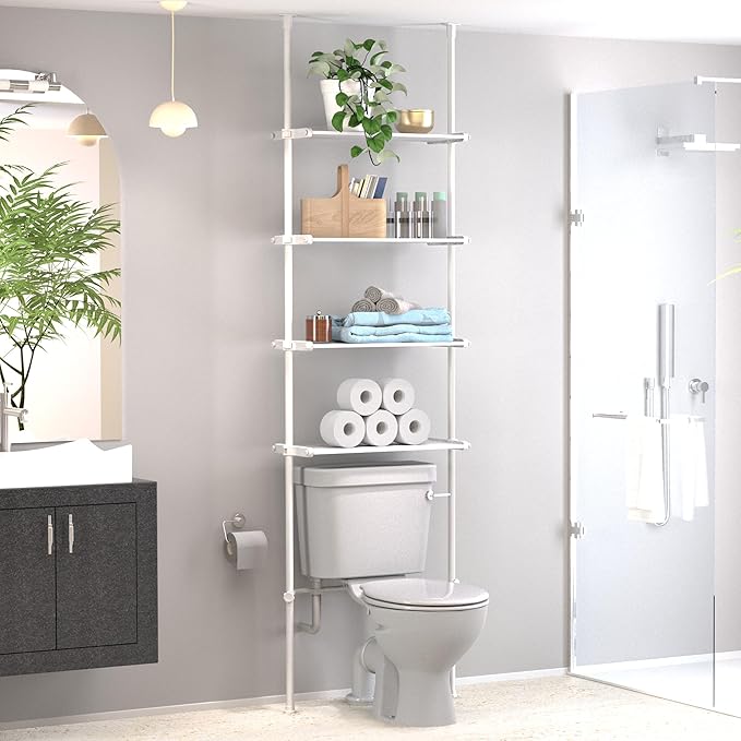 Home Zone Living Over-the-Toilet Organizer with Adjustable 4-Tier Shelves