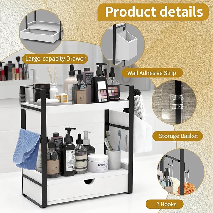 2-Tired Bathroom Counter Organizers and Storage, White