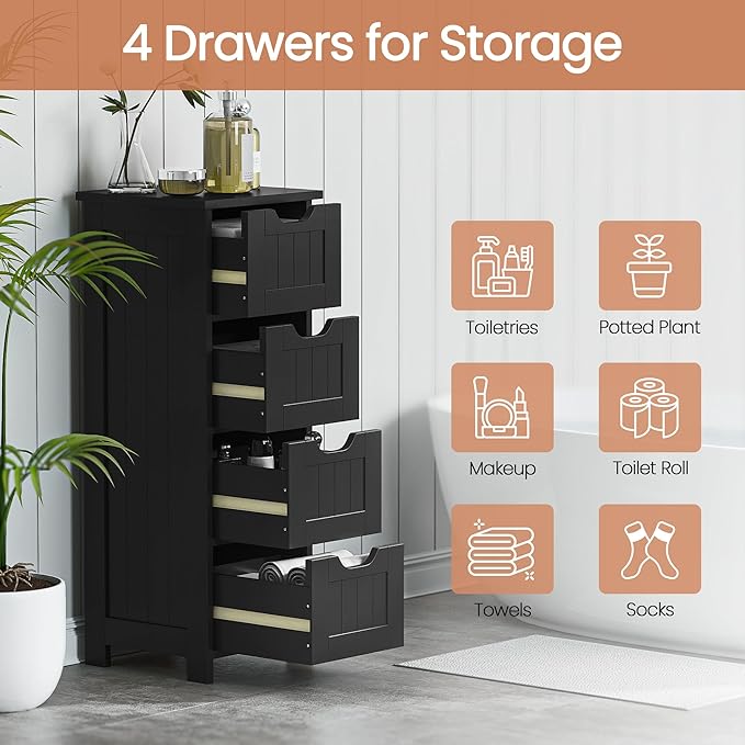 Bathroom Floor Storage Cabinet, Black