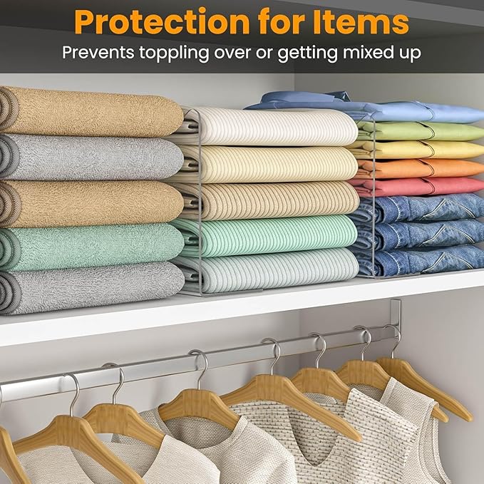 OKPOW Acrylic Shelf Dividers for Closet Organization - 10" Tall X 12" Deep Easy Installation Clothes Purses Organizer - Space-Saving Adjustable & Sturdy Clear Dividers for Wood Cabinet Shelves, 4 Pack