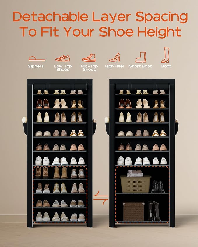 Shoe Rack with Covers, 10 Tiers Tall Shoe Rack Organizer, SRT103B01