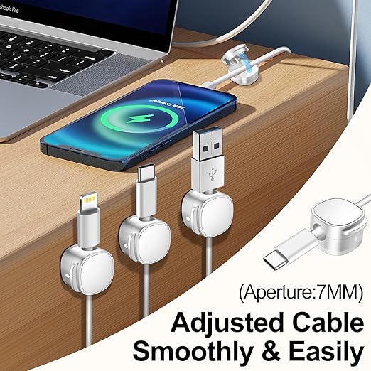 6 Pack Magnetic Cable Clips & Silicon Cable Ties,Cord Holder Cable Smooth Adjustable Desk Organizer,Under Desk Cable Management,Adhesive Home Office Keeper