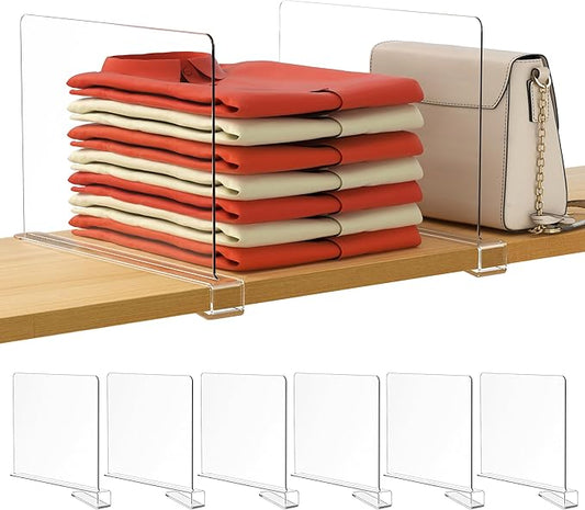 6 Pack Closet Organizers and Storage, Clear Shelf Dividers