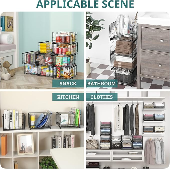 4-Tier Stackable Closet Organizers and Storage Shelves, Clothes Storage Basket