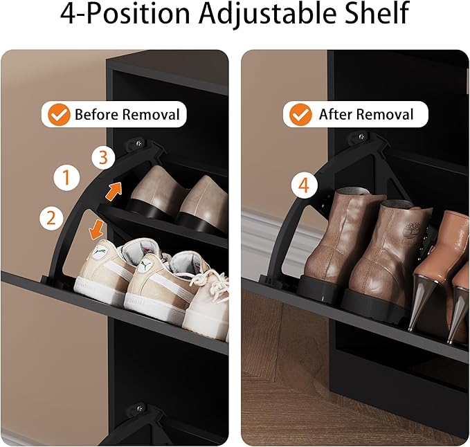 Shoe Storage Cabinet, Black, 47.24" x 32.28" x 9.44"
