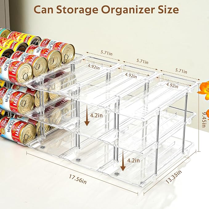 Amlllas Can Organizer for Pantry, Stacking Can Storage Organizer Pantry, Automatic Rolling Can Rack for Fridge, 3Tire 6 Columns Can Holder for 72 Cans, Canned Goods Organizer