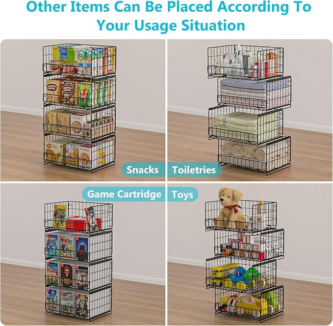 Hongtamoya 4-Tier Sliding Closet Organizers and Storage Shelves, Stackable Closet Shelf Organizer Basket Bins, Drawer Shelf Storage Container for Wardrobe Cupboard Kitchen Bathroom Office, Black