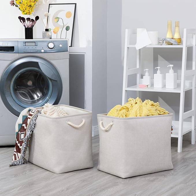 Bidtakay Fabric Beige Baskets Extra Large Organization Baskets for Clothes Set