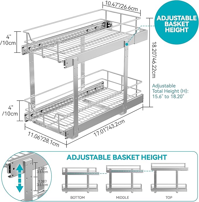 2 Tier Pull Out Cabinet Organizer 11" W X 22" D