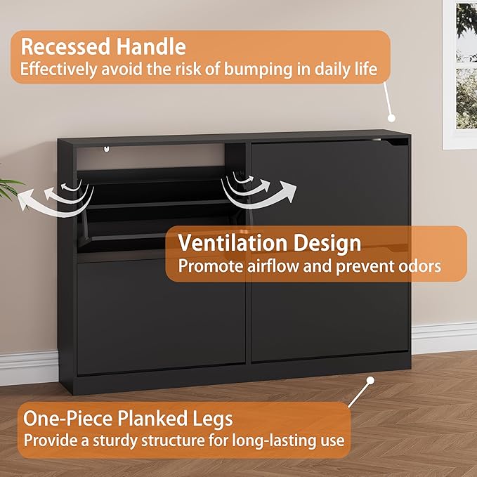 Shoe Storage Cabinet, Black, 47.24" x 32.28" x 9.44"
