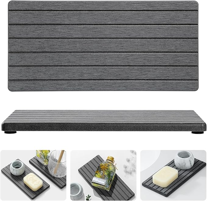 2PCS Diatomite Water Absorbing Stone Drying Tray Mat for Bathroom & Kitchen