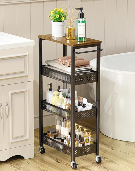 Utility Slim Storage Cart, 4-Tier Narrow Bathroom Organizer and Storage Cart