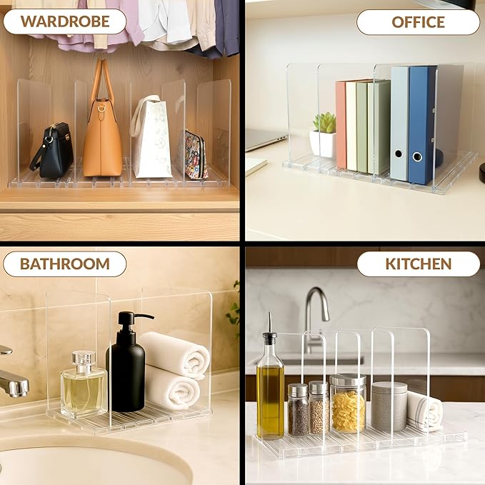 Adjustable Bag & Purse Organizer for Closet | Clear Shelf Dividers for Closet Organization, Vertical Handbag Separator for Sweater, Shirts & Clutches, Perfect for Bedroom, Living Room, Home