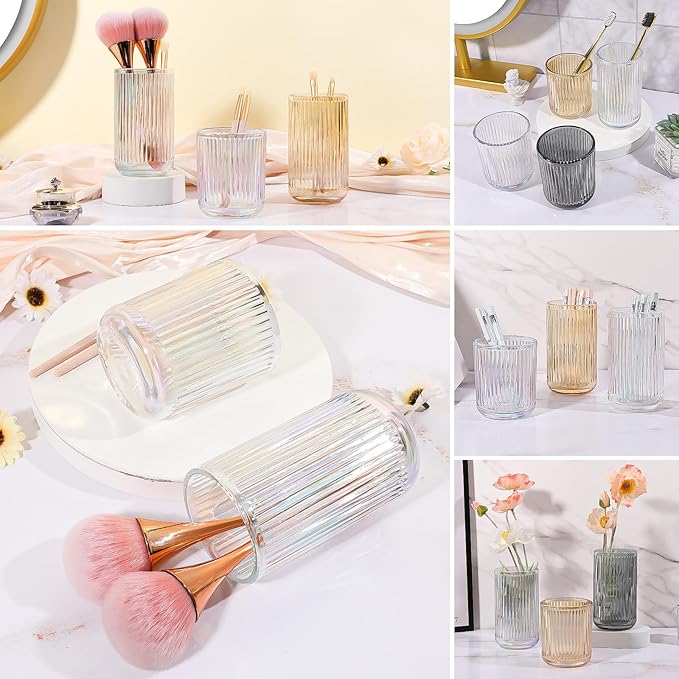 DASITON Makeup Brush Holder Organizer, Crystal Glass Makeup Brushes Storage Holder, Vintage Make Up Brush Cup for Vanity, Pen Pencil Holder for Desk, Toothbrush Holders for Bathroom (Colorful L)