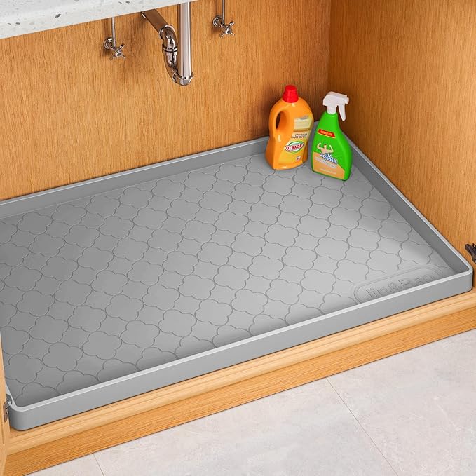 Jin&Bao Waterproof Under Sink Mat 25" x 22", Thick Silicone Mat Cabinet Protector for Kitchen and Bathroom, Shelf Liner, Home Organizer and Storage, Multipurpose Tray for Gadgets and Essentials