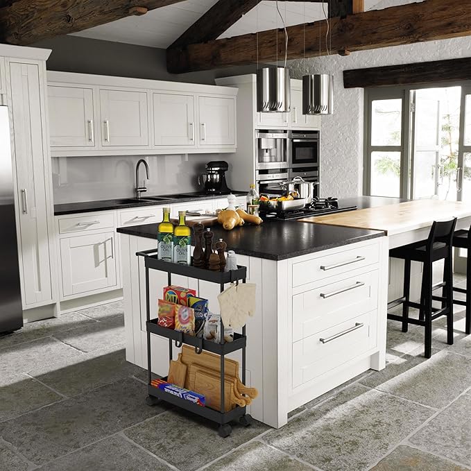 Simple Houseware 3-Tier Slim/Narrow Storage Cart with Handle, 5.5'' Wide x 27.5'' Height Rolling Organizer for Kitchen, Bathroom, Laundry Room - Black