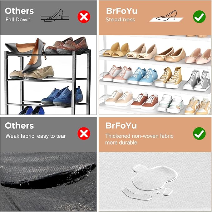 5 Tier Shoe Rack, Shoe Organizer Storage for 20-25 Pair Boot and Sneaker, Stackable Free Standing Shoe Shelf with Hooks and Side Pocket, Space Saving Shoes Rack for Closet, Entryway, White