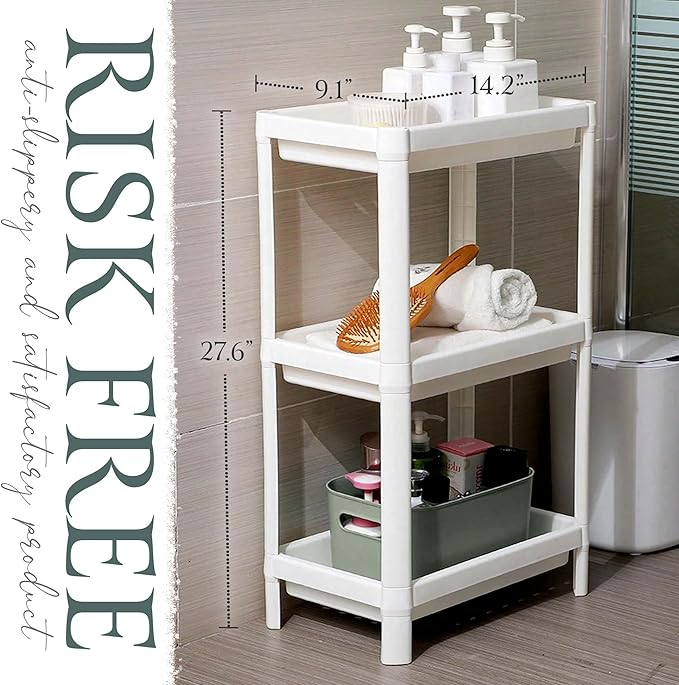 3 Tier Shower Caddy Plastic Organizer 9.1 x 14.2 x 27.6 in. Bathroom Caddy Rack Shelf with Sponge Set Utility Hangers Bathroom Cart Corner Organizer Bath Accesories Floor Standing Rustproof