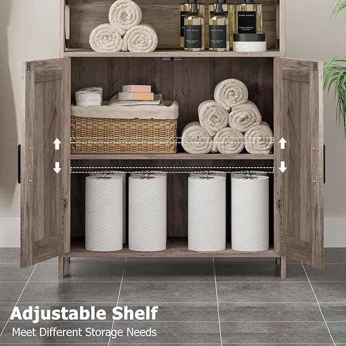 Homhedy Farmhouse Bathroom Storage Cabinet with 2 Doors, Toilet Paper Cabinet with Adjustable Shelf, Small Bathroom Cabinet for Kitchen/Laundry/Living Room, 11.8 x 23.6 x 31.5 Inches, Greige