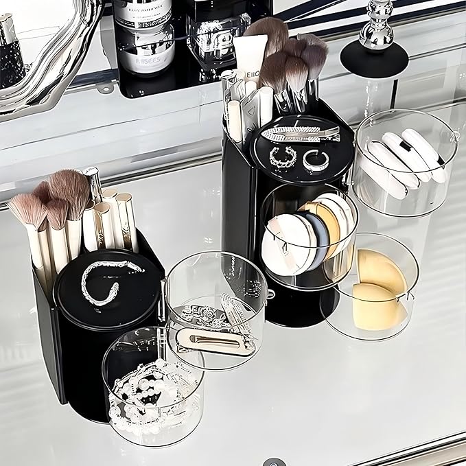 Azurphoric Hair Accessories Organizer with Hair Brush Holder, Black, 2-Layer