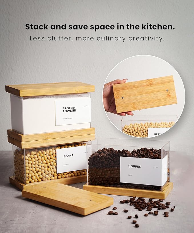 APT 1101 Bamboo Food Dispenser | Kitchen Organizers and Storage | Airtight Pantry Organizers and Storage Container | Cereal, Rice, Flour, Snack Storage (2, Small)