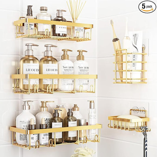 5 Pack Shower Caddy Organizer Rack Shelf for Inside Shower, Gold