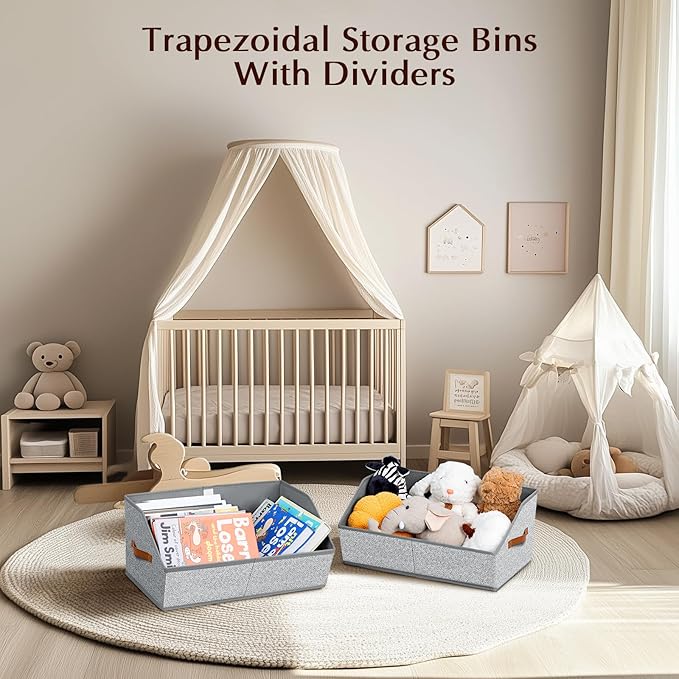 Homsorout Closet Organizers and Storage Bins - 4 Pack Collapsible Divided Trapezoidal Cube Storage Bins Baskets with Orange Handle for Organizing Clothes Blankets, Toys, Books, Towels(Ant Gray)