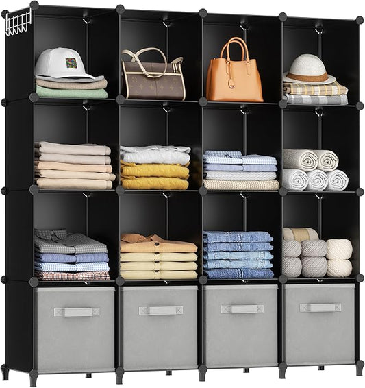 Closet Organizers and Storage, 16 Cube Storage Organizer, Black