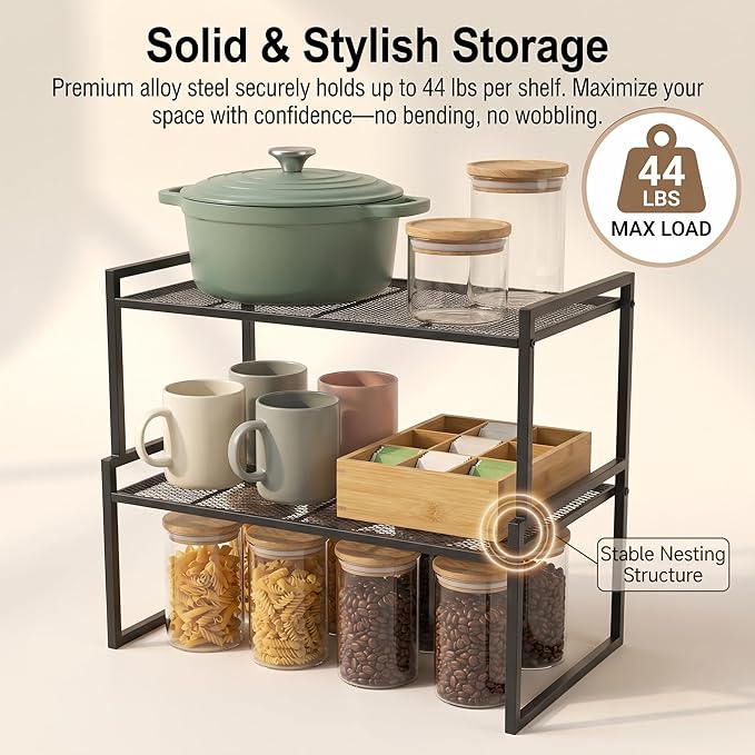 Set of 2 Cabinet Organizers 16.1''W 44 LBS Load Capacity Heavy Duty Kitchen Pantry Shelves Counter Countertop Storage Racks