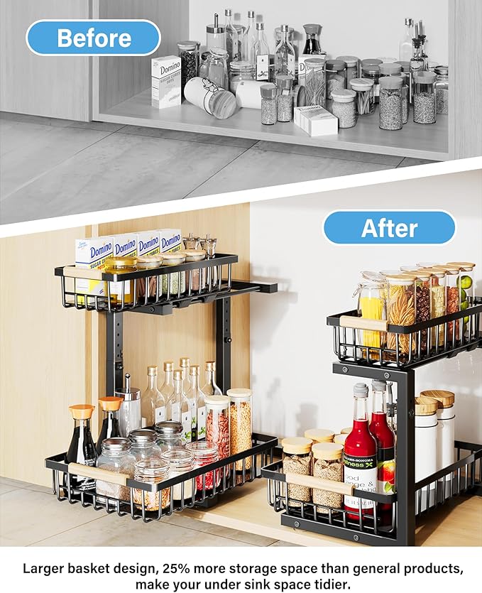 Under Sink Organizer Storage for Families, Black,1 Pack