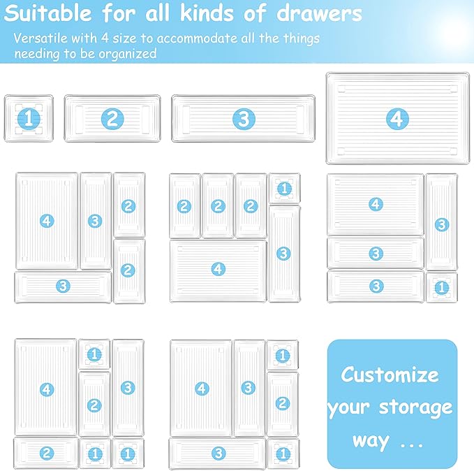 25 PCS Clear Plastic Drawer Organizer Tray