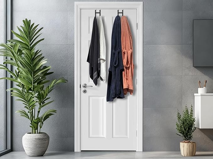 Over the Door Twin Metal Hooks with Plastic Coating 5.5" Fit 0.5" to 1 3/8" Door