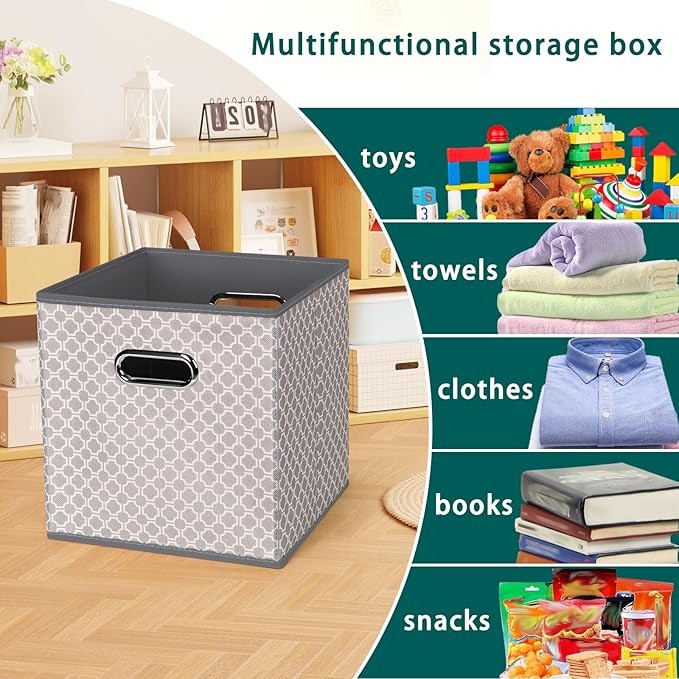 Fabric storage bins Cubes, Fabric Cube Organizer with Handle, Light Grey