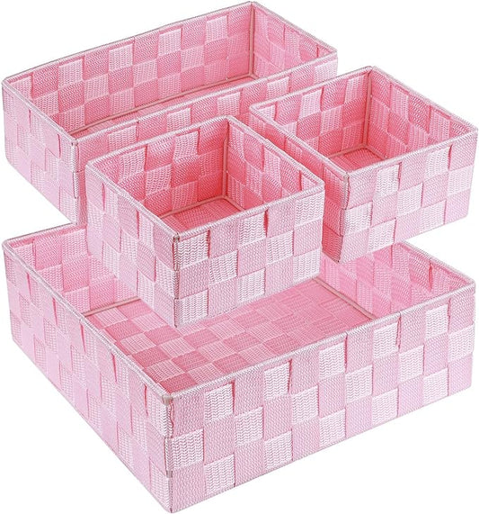 Woven Storage Baskets for Organizing, Pink