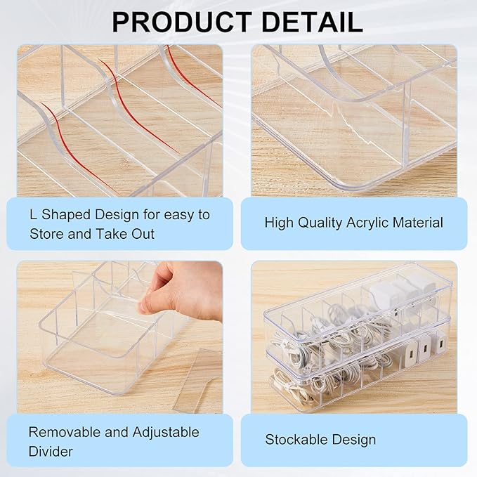 Tatuo 1 Pcs Cable Organizer Box with Wire Ties, Plastic Cord Storage Box with Lid, Electronics Organizer for Home Office Desk Organizers and Accessories (Clear)
