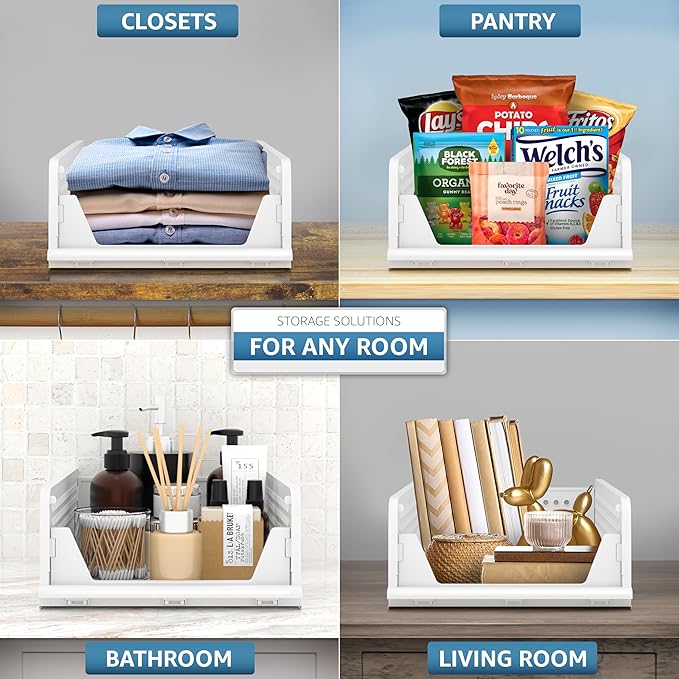 Sorbus 4 Pack Folding Closet Shelf Organizer for Clothes, Versatile Stackable Storage Baskets for Closet, Bathroom, Kitchen and Garage with Easy Access Open Front Design, Plastic Organizer Shelves