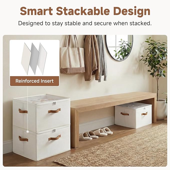 StorageWorks Shoe Organizer for Closet, Shoe Storage Cubby Containers with Adjustable Dividers and Clear Cover, Fits up to 16 Pairs, Foldable Shoe Storage Box for Closet, Entryway, Beige