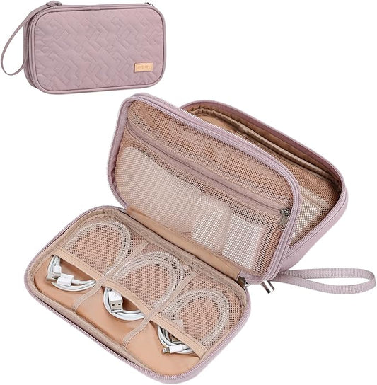Travel Cord Organizer Case, Double Layers Tech Electronic Bag, Peach Pink