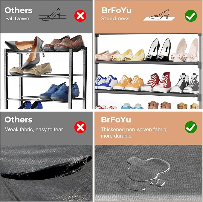 34" Widening Design Shoe Rack for Closet 16 Pairs Small Spaces Non-Woven 3 Tier Shoe Organizer Stackable Metal Shoe Shelf for Entryway, Bedroom Grey