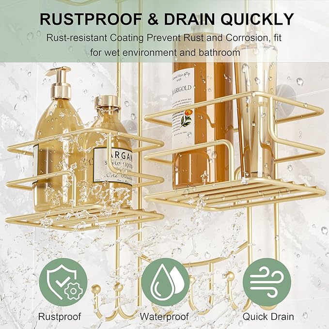 Shower Caddy Hanging, Bathroom Organizer, No Drilling Shelves Over Shower Head