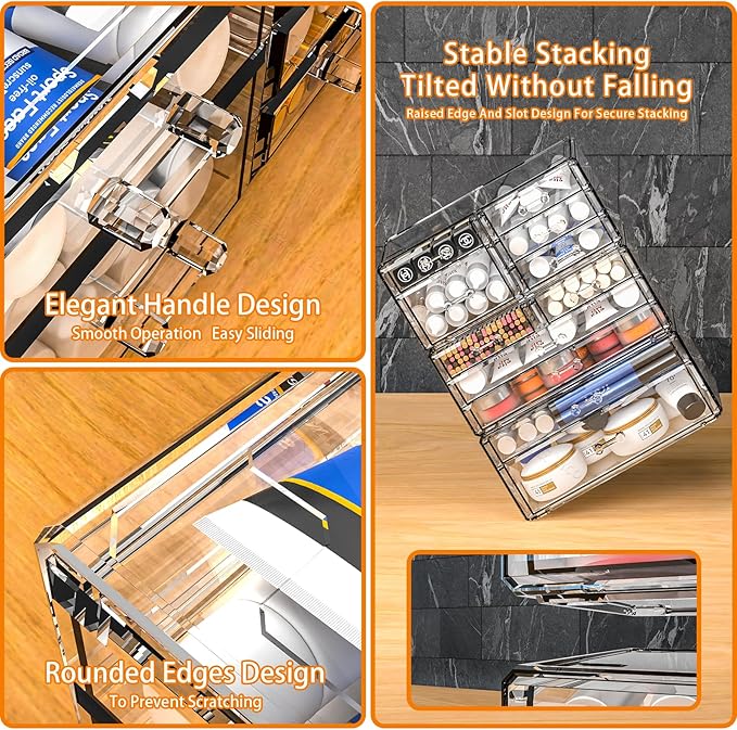 SUOXING Clear Acrylic Makeup Organizer for Vanity,Bathroom,Dresser,4 Drawer Make up Organizers for Counter,Plastic Countertop Makeup Storage for Beauty,Hair Accessory,Brush,Cosmetic,Skincare Organizer