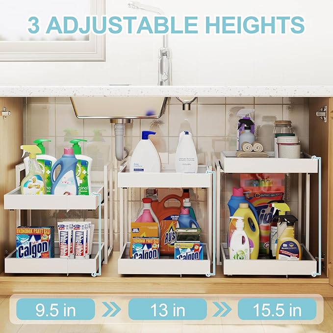 2-Tier Expandable Pull Out Cabinet Organizer, White