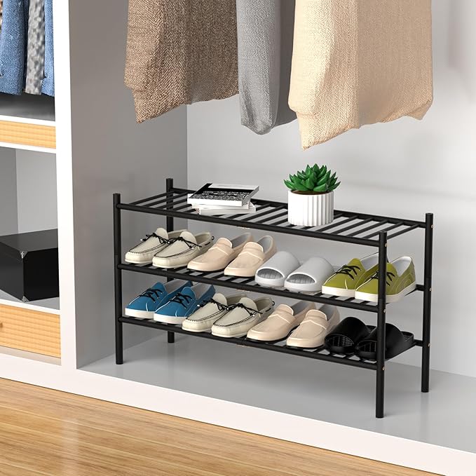 CRAFT 3-Tier Bamboo Long Shoe Rack, Black
