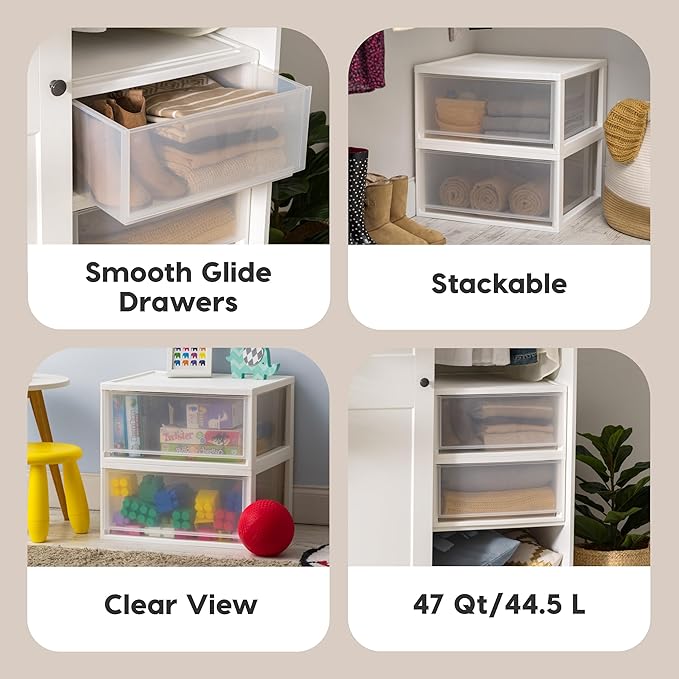USA 47 Qt. Extra-Large Stackable Storage Drawer Plastic Drawer Organizer